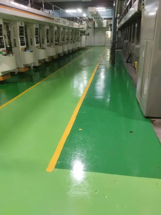 Production hall: clean coated floor and marked walkways